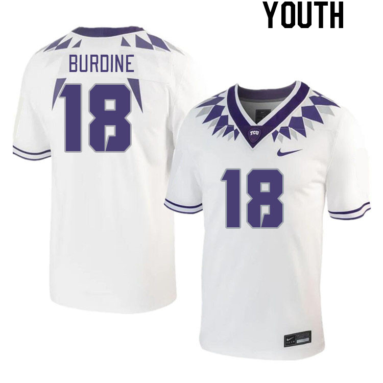 Youth #18 Ish Burdine TCU Horned Frogs 2023 College Footbal Jerseys Stitched-White - Click Image to Close